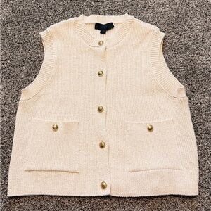 NWOT - Zara Women’s Cream Sleeveless Cardigan Vest gold button detail